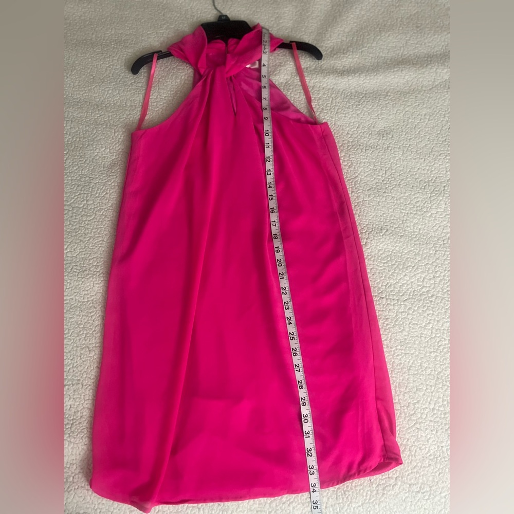 Twist-Neck Mini Dress in Bright Pink - Picture 7 of 8